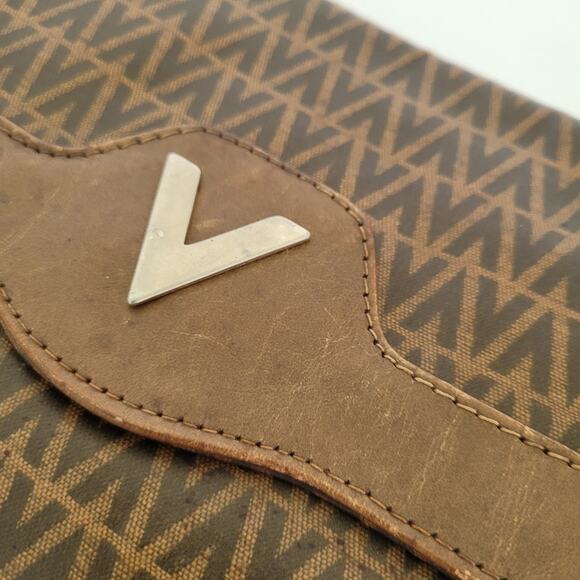 Mario Valentino V Bag Clutch Envelope Vintage Handbag Zip Designe Italian Brown - Picture 10 of 11